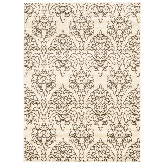 Elegance Damask Rug 8X10 Cream Brown Transitional Design Easy Care Polypropylene